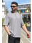 Erkek Gri Oversize Süprem %100 Pamuk Kumaş Bisiklet Yaka T-Shirt 1
