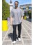 Erkek Gri Oversize Süprem %100 Pamuk Kumaş Bisiklet Yaka T-Shirt 2