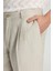 Saf Keten Krem Rengi Pileli Pantolon 4