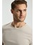 Baskılı Merserize Pamuk Açık Bej Bisiklet Yaka T-Shirt 3
