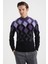 Extrafine Merino Desenli Lupetto Yaka Siyah Triko 1