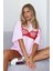 Dantel Bralet Baskılı Pembe Oversize %100 Pamuk Kadın T-Shirt 3