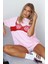 Dantel Bralet Baskılı Pembe Oversize %100 Pamuk Kadın T-Shirt 4