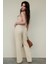 Bej Beli Büzgülü Wide Leg Kumaş Pantolon MG1950 2