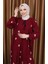 Viskon Desenli Elbise 4080-03 Bordo 5