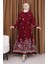 Viskon Desenli Elbise 4080-03 Bordo 2