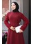 Kolları Gül Detaylı Elbise 81886-02 Bordo 3