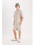 Loose Fit Bisiklet Yaka Kısa Kollu Ağır Kumaş Basic Düz Tişört Kum 2