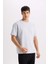 Oversize Geniş Kalıp Bisiklet Yaka Basic Düz Kısa Kollu Ağır Kumaş Tişört Lt.grey 3