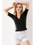 Kadın Polo Yaka Kısa Kollu Düğmeli Body Siyah - MS0000561 1