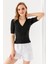 Kadın Polo Yaka Kısa Kollu Düğmeli Body Siyah - MS0000561 2