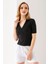 Kadın Polo Yaka Kısa Kollu Düğmeli Body Siyah - MS0000561 4