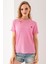 Kadın Bisiklet Yaka Kalp Nakışlı Bürümcük T-Shirt Pembe - 254427 1