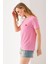 Kadın Bisiklet Yaka Kalp Nakışlı Bürümcük T-Shirt Pembe - 254427 4