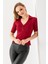 Kadın Polo Yaka Kısa Kollu Düğmeli Body Bordo - MS0000561 4