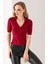 Kadın Polo Yaka Kısa Kollu Düğmeli Body Bordo - MS0000561 5