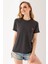Kadın Bisiklet Yaka Kalp Nakışlı Bürümcük T-Shirt Antrasit - 254427 2