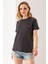 Kadın Bisiklet Yaka Kalp Nakışlı Bürümcük T-Shirt Antrasit - 254427 3