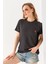 Kadın Bisiklet Yaka Kalp Nakışlı Bürümcük T-Shirt Antrasit - 254427 5