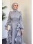 Samira Fırfırlı Janjan Abiye Gri 3