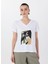 V Yaka Baskılı Beyaz Kadın T-Shirt F5SL-TST0455 1