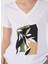 V Yaka Baskılı Beyaz Kadın T-Shirt F5SL-TST0455 4