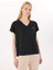 D5SL-TST3544 Siyah V Yaka Relaxed Düz Kadın T-Shirt 1