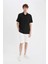 Regular Fit Polo Yaka Krinkıl Yazlık Kısa Kollu Siyah Gömlek E1223AX25SM 2