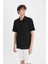 Regular Fit Polo Yaka Krinkıl Yazlık Kısa Kollu Siyah Gömlek E1223AX25SM 3