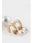 Kadın 2'li İncili Gold Küpe E6736AXNS 3