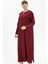 Uzun Kol Şile Bezi Simli Kaftan Midi Boy Yazlık Elbise Bordo Brd 4