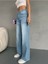 Kadın Yüksek Bel Soluk Efektli Vintage Palazzo Jeans 1