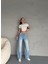 Kadın Yüksek Bel Soluk Efektli Vintage Palazzo Jeans 5