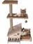 Çok Amaçlı Katlı Kedi Oyun Evi-İsim Baskılı-Ahşap MDF-Tırmalama Çubuklu-Kahverengi-Çelik Kase-2*350 1