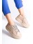 Softflex Bağcıklı Taşlı Ortopedik Kadın Sneaker - Ten 2