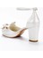 Kadın Beyaz Sedef Cilt Fiyonk Abiye Ayakkabı Kadın Topuklu Şık Gece Ayakkabısı Zarif Tasarım 4