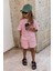 Kız Çocuk Basic Pamuk Pembe Yazılı T-Shirt Şortlu Alt-Üst Takım Pembe 1