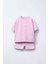 Kız Çocuk Basic Pamuk Pembe Yazılı T-Shirt Şortlu Alt-Üst Takım Pembe 2