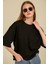 Kadın Siyah Oversize Bisiklet Yaka %100 Pamuk Düz Basic Yazlık T-Shirt 3