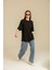 Kadın Siyah Oversize Bisiklet Yaka %100 Pamuk Düz Basic Yazlık T-Shirt 4
