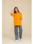 Kadın Hardal/Sarı Oversize Bisiklet Yaka %100 Pamuk Düz Basic Yazlık T-Shirt 2