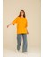 Kadın Hardal/Sarı Oversize Bisiklet Yaka %100 Pamuk Düz Basic Yazlık T-Shirt 3