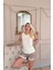 Krem Wild At Heart Desenli Sıfır Kol Şortlu Örme Kadın Pijama Takımı 3