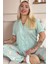 Mint Macoron Desenli Kısa Kol Önden Düğmeli Kadın Pijama Takımı 2