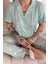 Mint Macoron Desenli Kısa Kol Önden Düğmeli Kadın Pijama Takımı 5