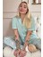 Mint Macoron Desenli Kısa Kol Önden Düğmeli Kadın Pijama Takımı 1
