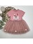 1-2-3 Yaş Tül Fiyonk Çiçekler Nakışlı Astarlı Kız Bebek Tütü Elbisesi Pudra 1