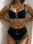 Yüksek Elastik Bikini Seti, U Şeklinde Metal Tokalı Düz Siyah, Ayarlanabilir Askılar, 1