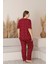 Kadın Büyük Beden Desenli Yakası Düğmeli Kısa Kollu Bambu Pijama Takımı 3