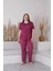 Kadın Milan Kumaş Büyük Beden Curve Baskılı Desenli Kısa Kollu Bambu Pijama Takımı 1